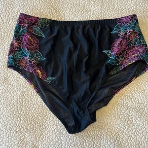 Black and floral torrid swim bottoms.